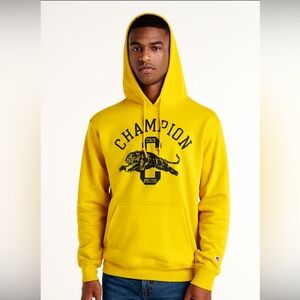 Champion Varsity lemon curry Hoodie with Navy Graphic